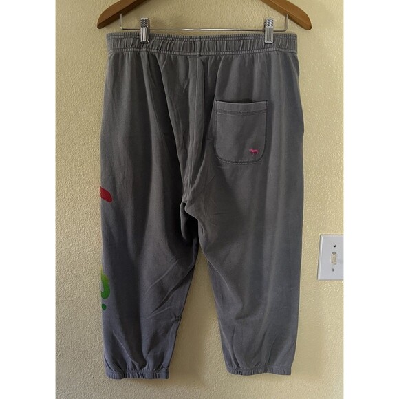 PINK Victoria's Secret Love Graphic Crop High-Rise Sweatpants Joggers Gray M - Picture 3 of 7